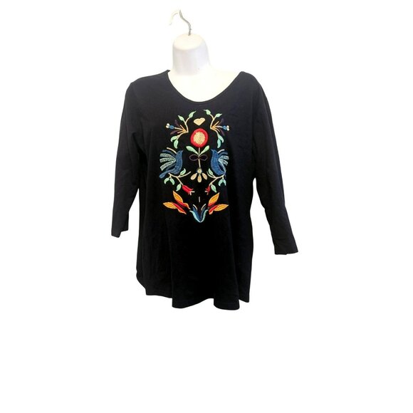 anu by natural black embroidered detail t-shirt size xl - Picture 1 of 3